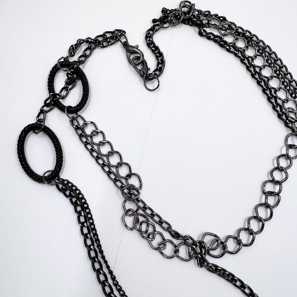 Black & Gunmetal Tone Multi Layered 22” Chain Necklace - Picture 6 of 7
